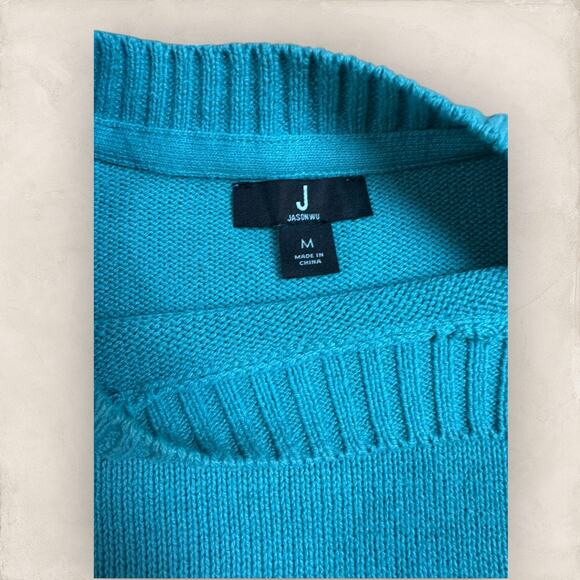 J Jason Wu Crew Neck Sweater Scallop Hem Pullover Aqua Blue - Picture 2 of 4